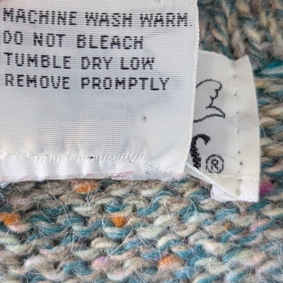 VTG 80s Partners Wool Blend Open Front Vest Medium Teal Multicolor Knit - Picture 4 of 6